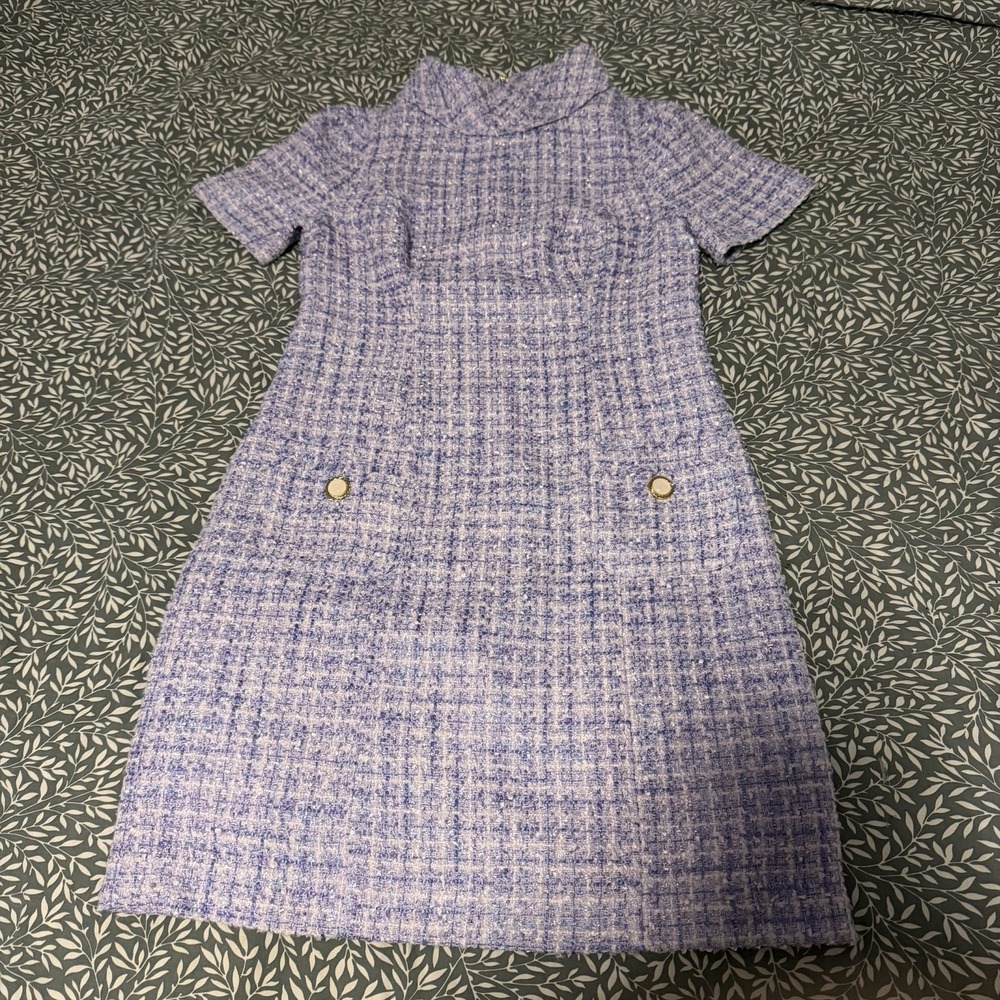 Lilly Pulitzer Tiessa Short Sleeve Boucle Shift Tweed Dress US 00 Lilac Purple